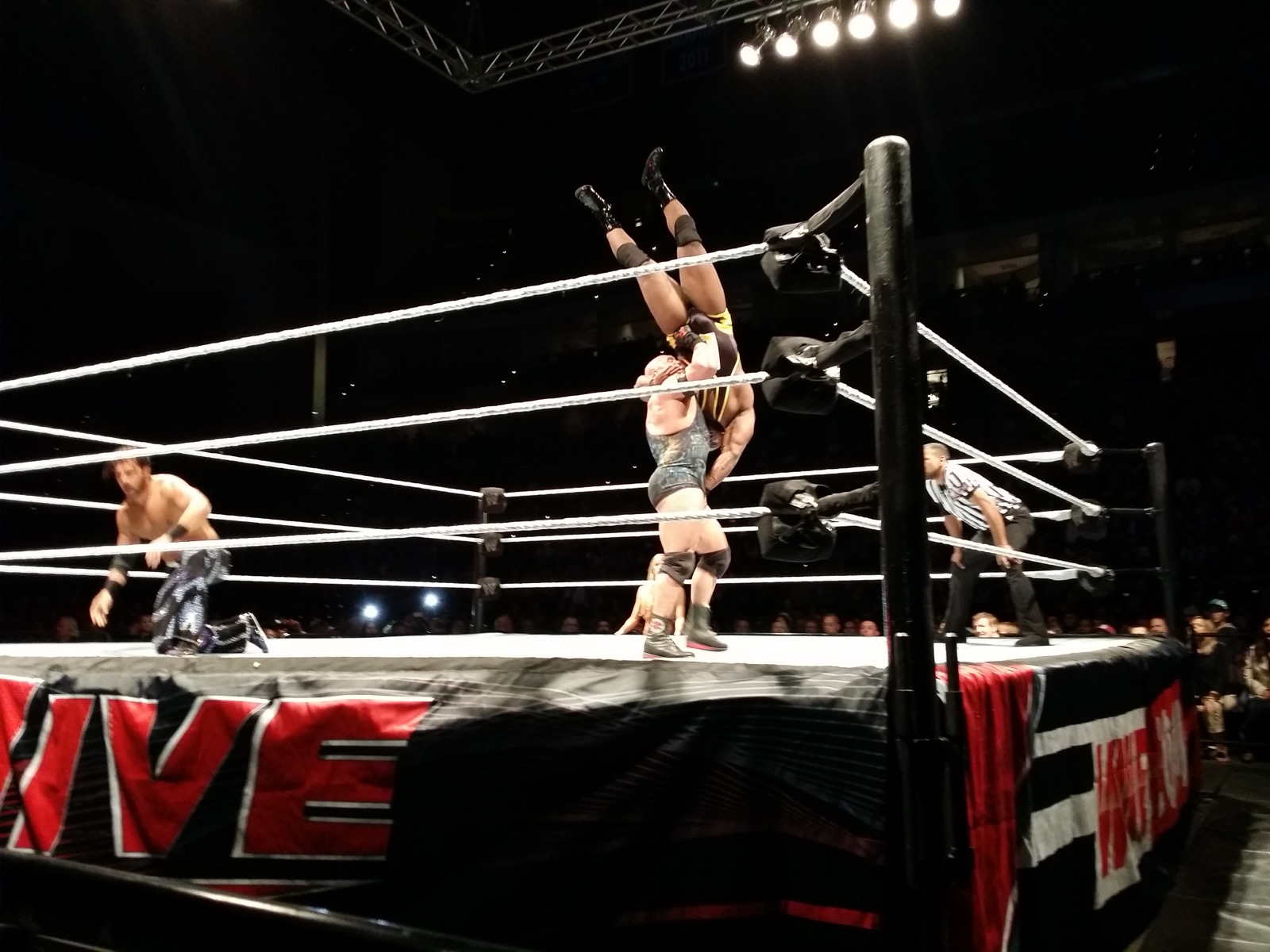 Wrestling action from the front row